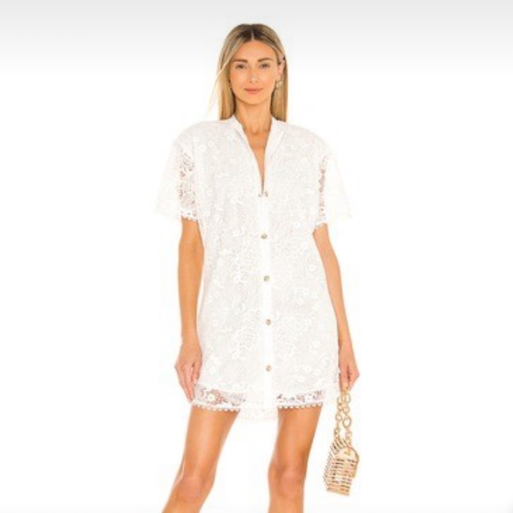 White short sleeve woven mini coverup dress